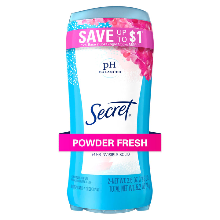 Secret Original Powder Fresh Scent Women's Invisible Solid Ph Balanced Antiperspirant & Deodorant Twin Pack 5.2 Oz