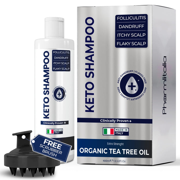 Anti Dandruff Shampoo with Scalp Brush, Sulfate Free, Medicated, Clarifying Shampoo | For Itchy, Flaky, Dry Scalp & Hair Growth | Folliculitis, Dermatitis Treatment w/Tea Tree Oil