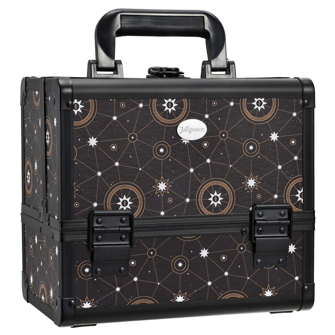 Joligrace Makeup Train Case Cosmetic Organizer Box Lockable with 3 Trays and a Brush Holder Pattern Collection - Star Chart