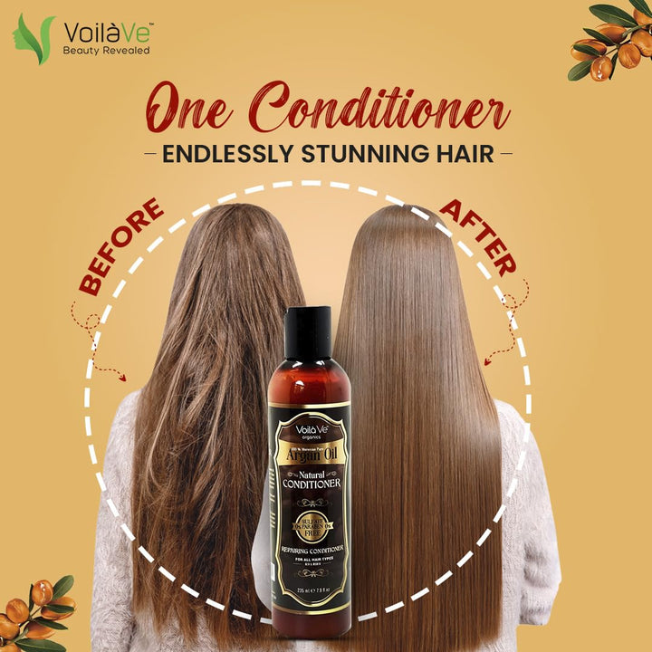VoilaVe Moroccan Argan Oil Conditioner - Argan Leave In Hair Conditioner - Made of Natural Ingredients for All Hair Types - Deep Conditioner Treatment for Damaged, Dry, Colored Treated Hair - 8 Oz