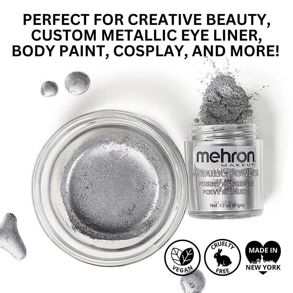 Mehron Metallic Powder with Mixing Liquid, 1 oz, Silver