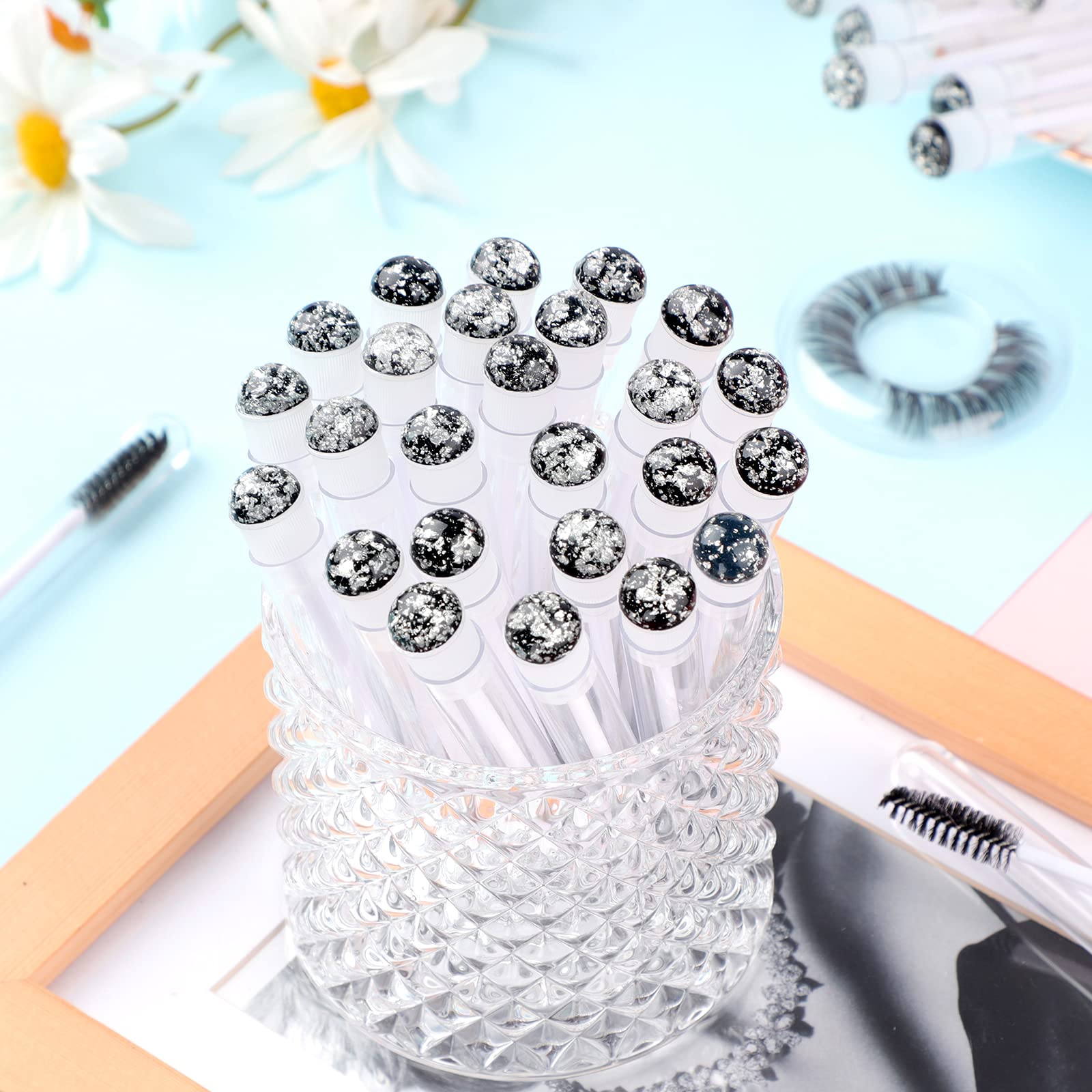 Dming 20pcs Eyelash brush Lash Wand Makeup tool Eyelash Extension supplies Cleaning brush Diamond Mascara foil black