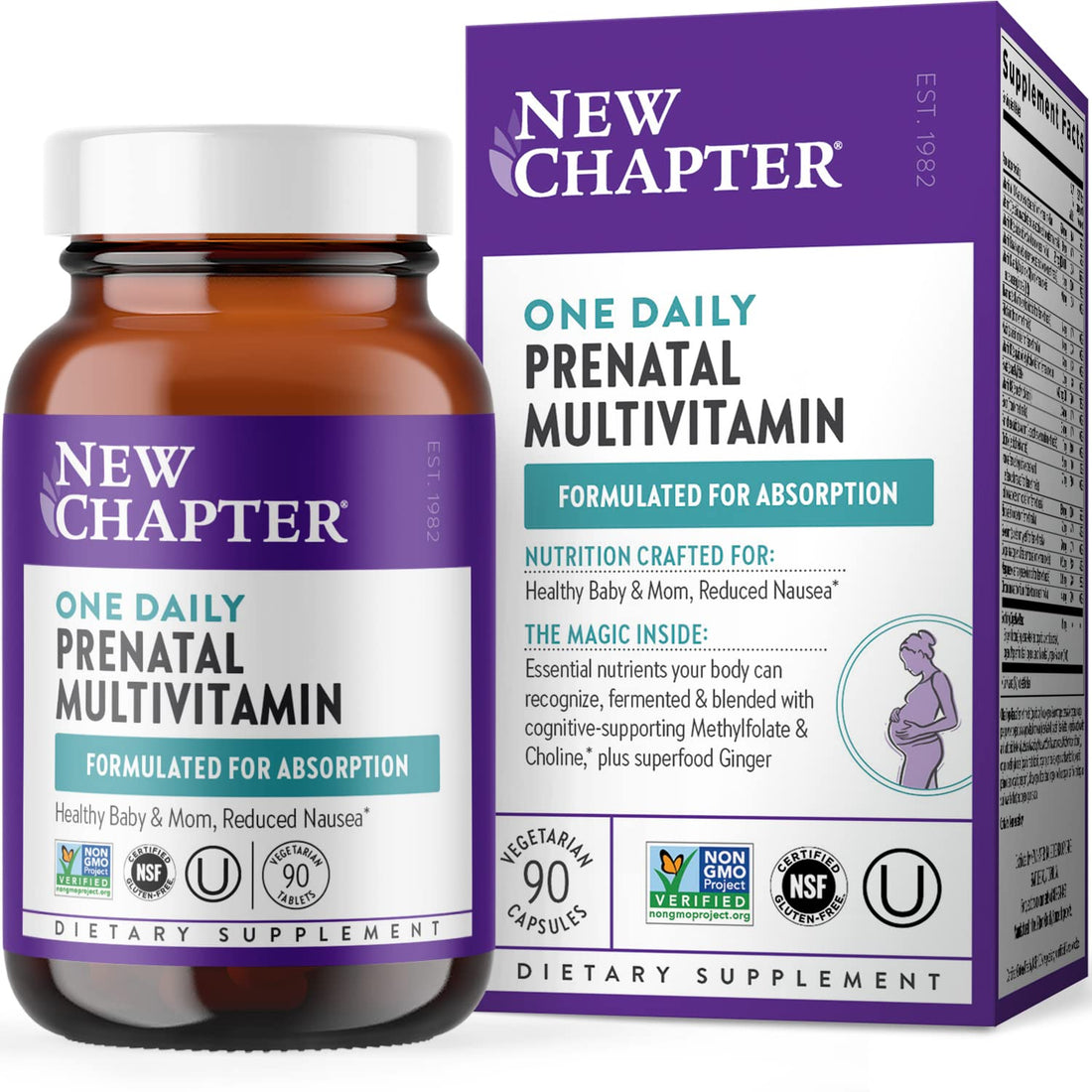 New Chapter Prenatal Vitamins, One Daily Prenatal Multivitamin with Methylfolate + Choline for Healthy Mom & Baby, Gluten Free & Non-GMO, 90 Count