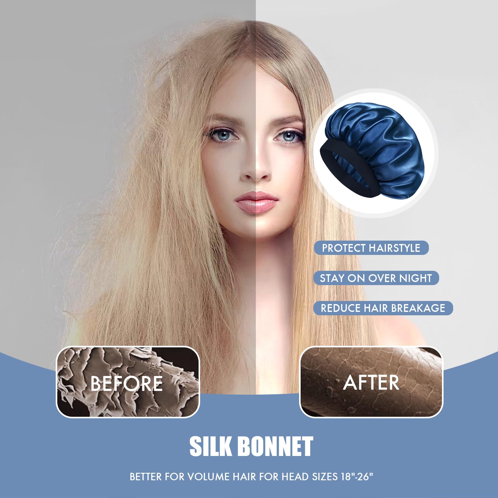 Doitory Satin Silk Bonnet for Sleeping, Double Layer Silk Sleep Cap for Men & Women, Soft Satin Lined Bonnet for Natural & Curly Hair(Navy Blue)