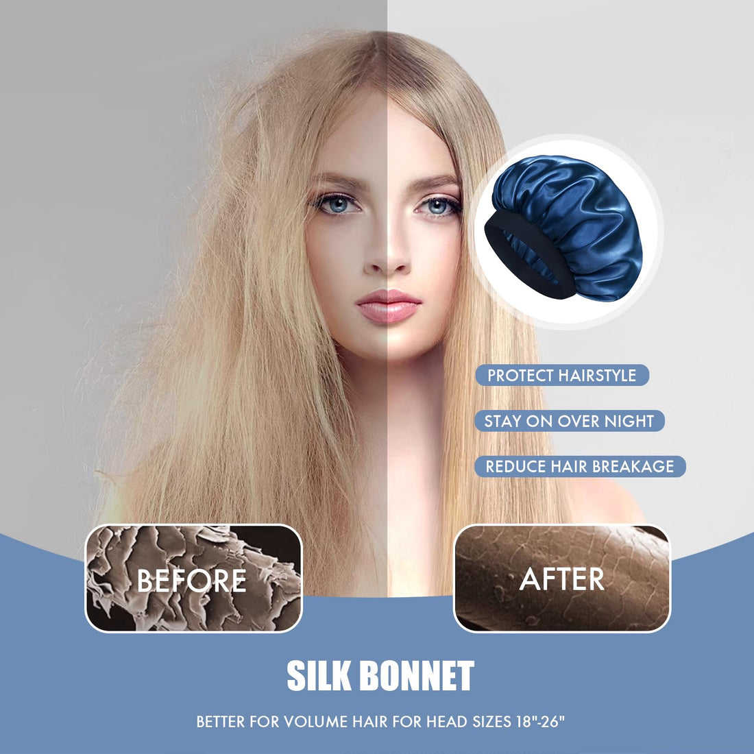 Doitory Satin Silk Bonnet for Sleeping, Double Layer Silk Sleep Cap for Men & Women, Soft Satin Lined Bonnet for Natural & Curly Hair(Navy Blue)