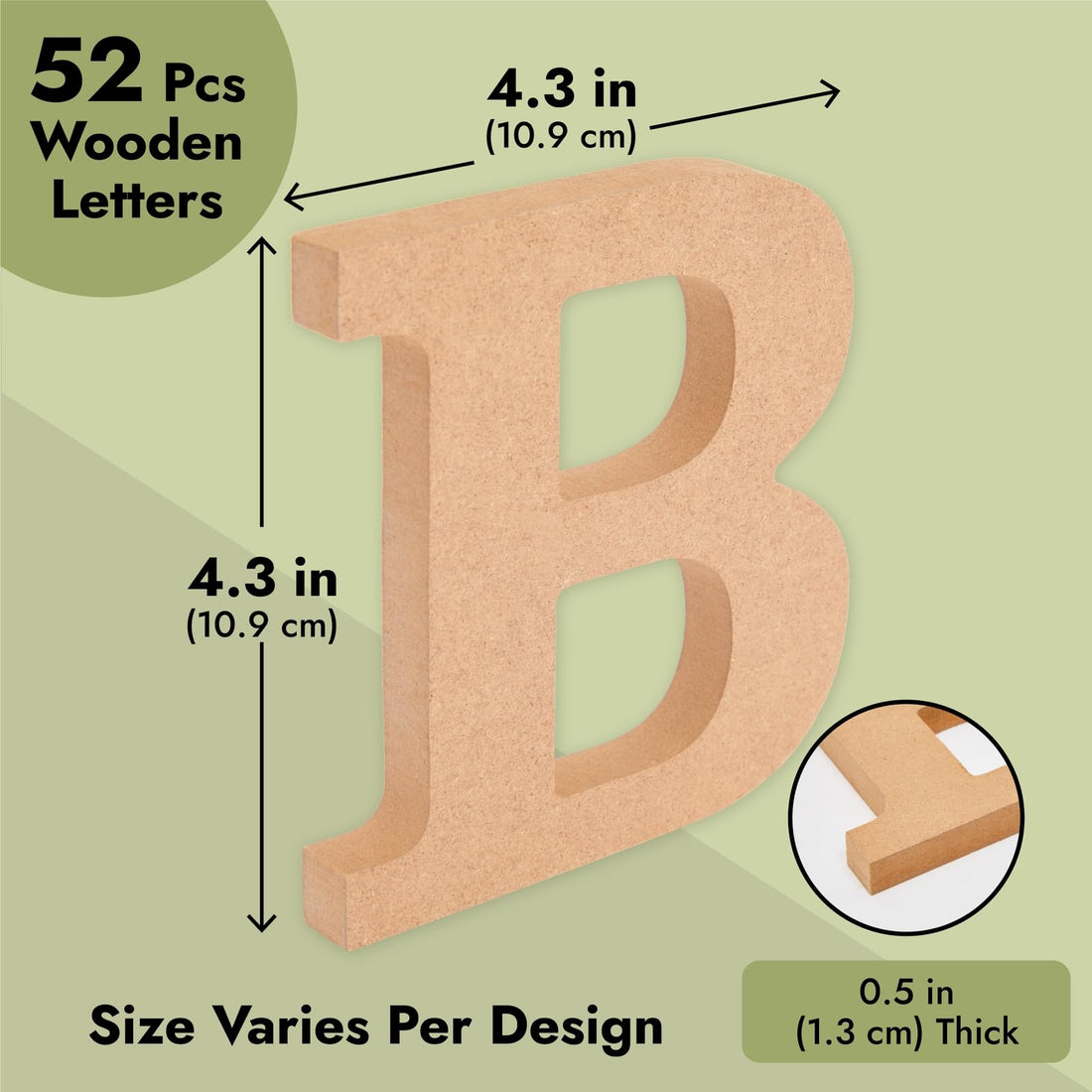 Wooden Alphabet Letters for DIY Crafts, 3D Letters for Home Wall Decor (4 in, 2 of Each Letter, 52 Pieces)