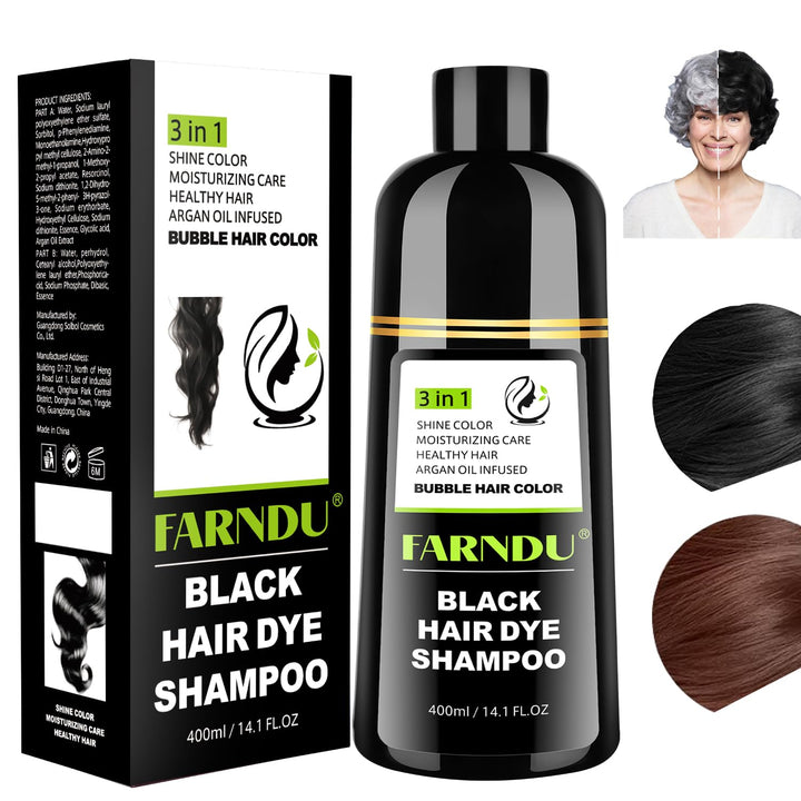 Farndu Hair dye Shampoo for Women & Men Gray Hair Coverage and Herbal Ingredients 3 In 1 Hair Color Shampoo(Black)