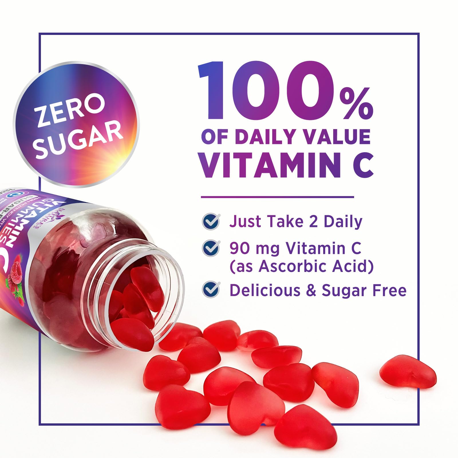 Zero Sugar Vitamin C Gummies - Immune Support & Antioxidant VitaminC Dietary Supplement - Vegan, Non-GMO, Dairy & Gluten Free C Vitamin Gummy - Raspberry Flavor for Kids & Adults - 60 Count Gummies