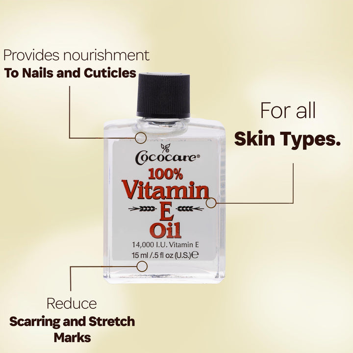 COCOCARE 100% Vitamin E Oil - Maximum Moisture for Dry Skin - 28000 I.U Wrinkle Reduction - 1 Fl Oz (Pack of 2)