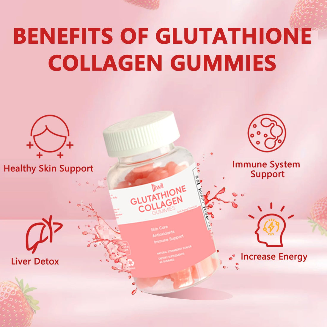 Whoyun Glutathione Collagen Gummies | Unique Skin Health Formula with Reduced Glutathione & Hydrolyzed Collagen | Smooth Wrinkles, Boost Immunity & Liver Health | 60 Gummies