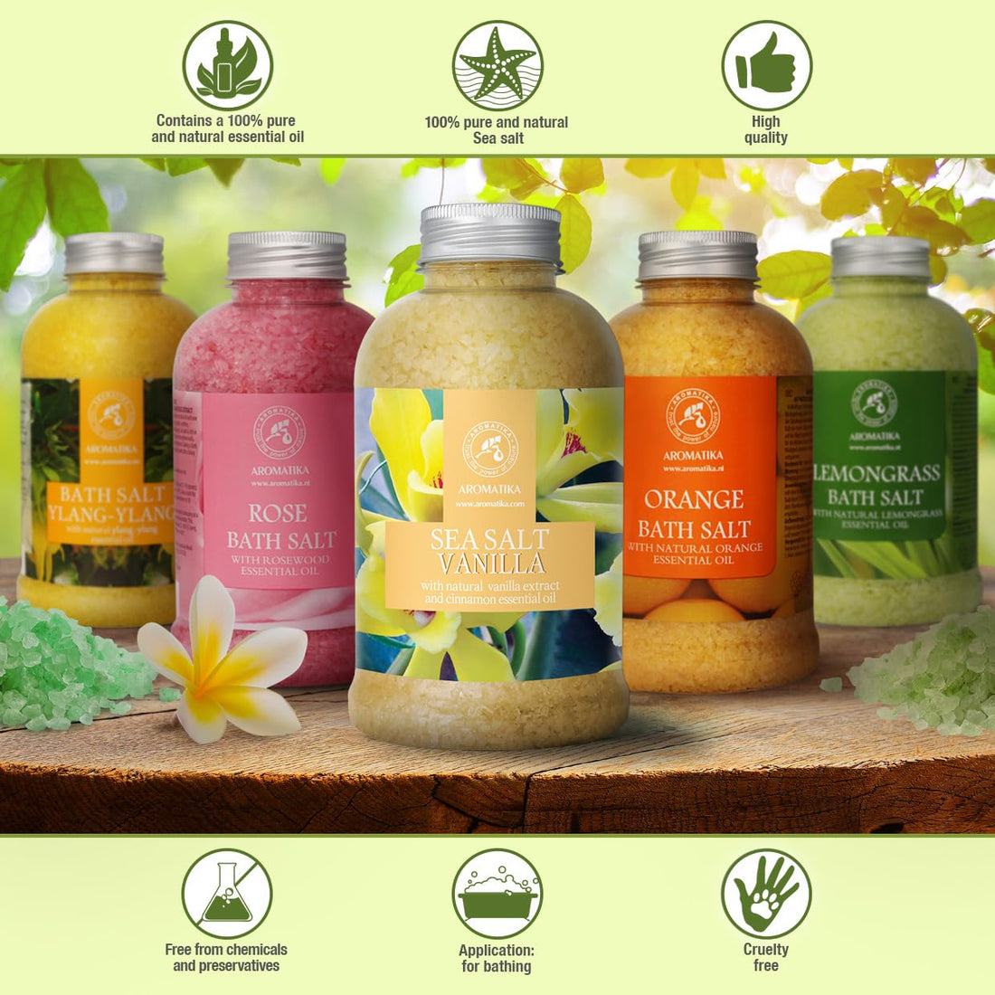 Sea Salt Vanilla 21.16 Oz - w/Vanilla & Cinnamon Essential Oils - Natural Bath Sea Salts - Best for Bath - Good Sleep - Relaxing - Body Care - Beauty