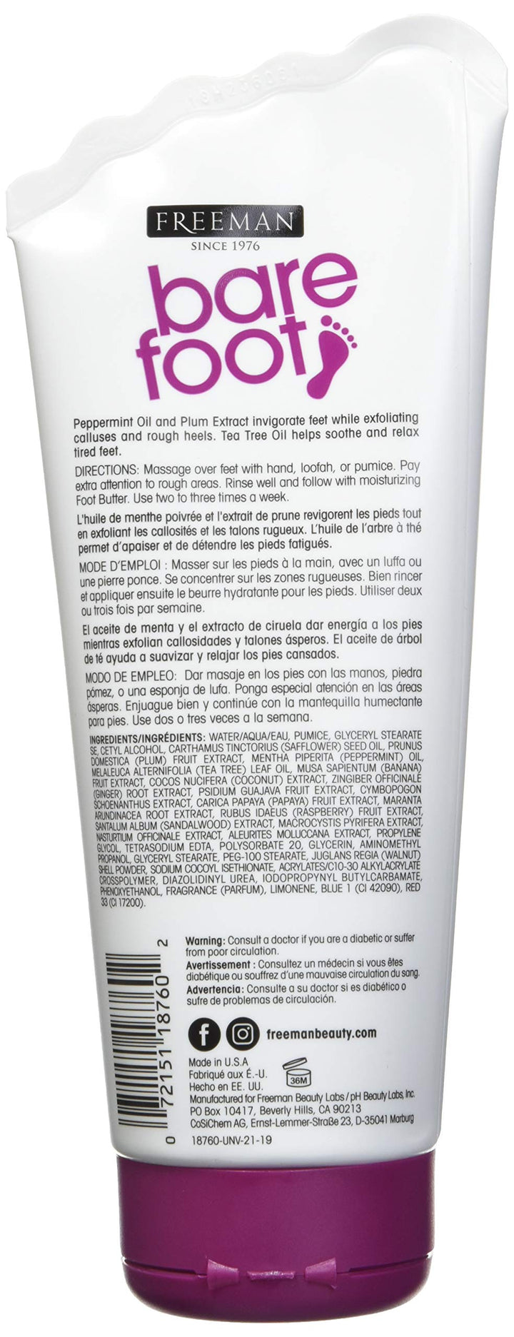 Freeman Bare Foot Peppermint + Plum Foot Scrub 150ml