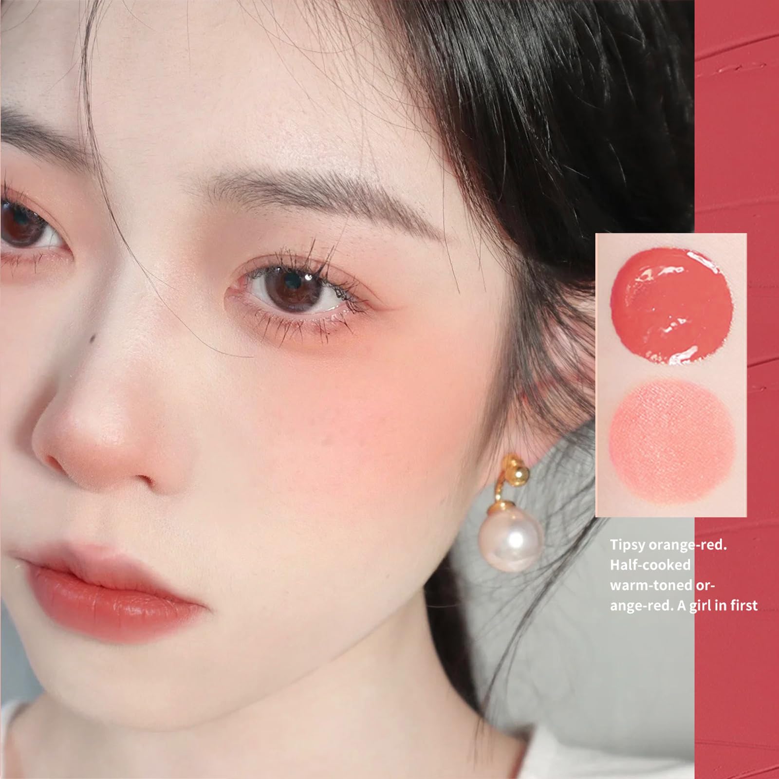 BLUE LOVE Cushion Liquid Blush - Silky Cheek Tint with Built-in Mirror, Natural Radiant Finish, Effortlessly Contours & Highlights for Elegant Look (01# Pink Orange)