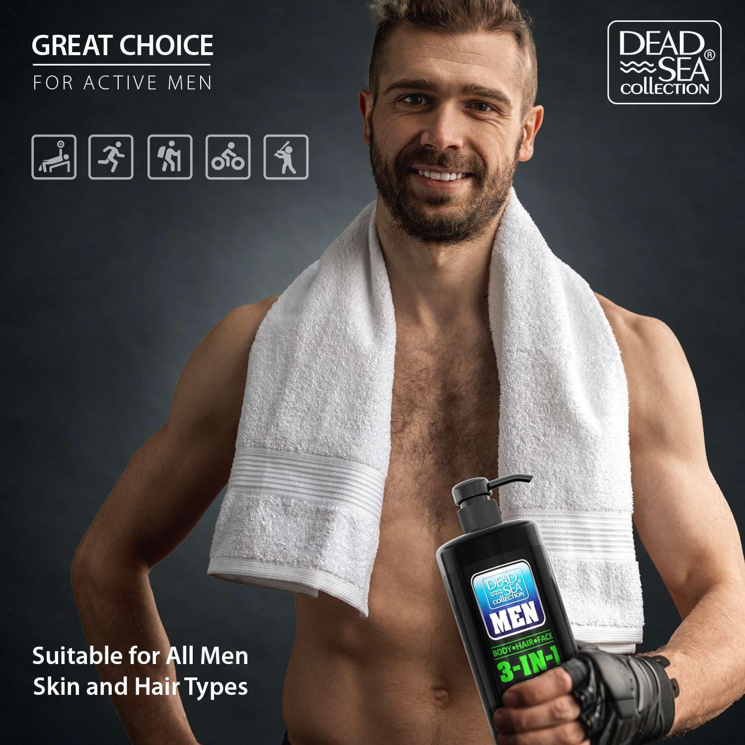 Dead Sea Collection Mens Body Wash 3 in 1 – Peppermint Body Wash for Men – Shower Gel – Shampoo – Shower Soap for Face and Hair – Pack of 2 Bottles (33.8 Fl. Oz. Each)