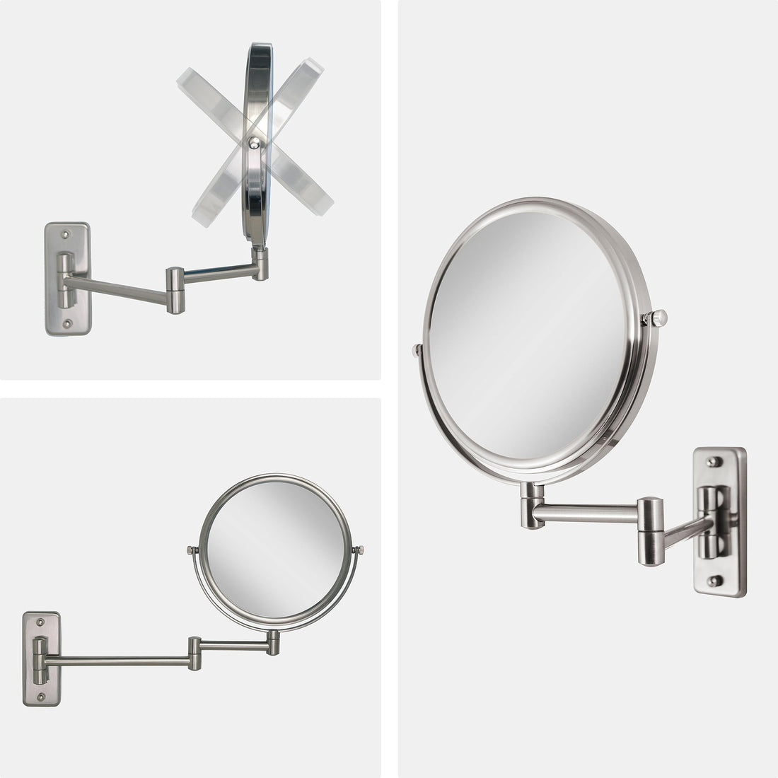 Zadro Two Sided Dual Arm Wall Mount Mirror, Satin Nickel, 5X-1X
