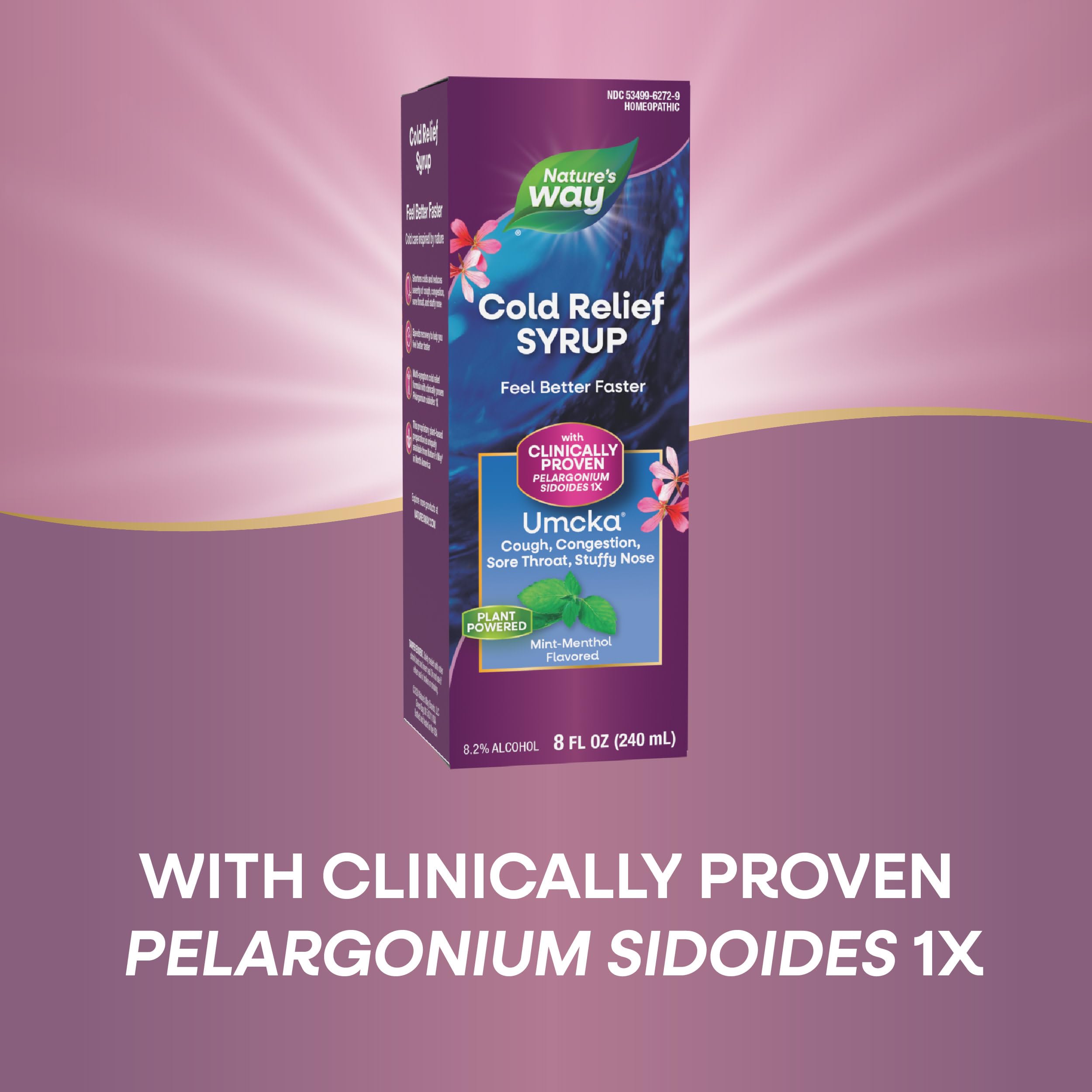 Nature's Way Umcka ColdCare Homeopathic, Shortens Colds, Sore Throat, Cough, and Congestion, Phenylephrine Free, Non-Drowsy, Mint-Menthol Flavored, 8 Fl. Oz Syrup