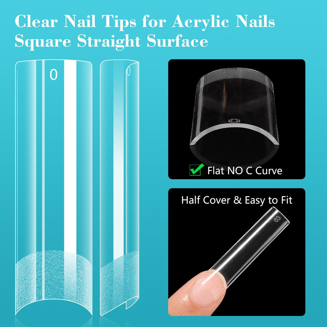 Lionvison Square Nail Tips NO C Curve, 504PCS XL Long Straight Flat Pre Shaped False Nails, Half Cover Clear Nail Tips for Acrylic Nails, French Nail Extensions for Nail Salon Home DIY, 12 Sizes
