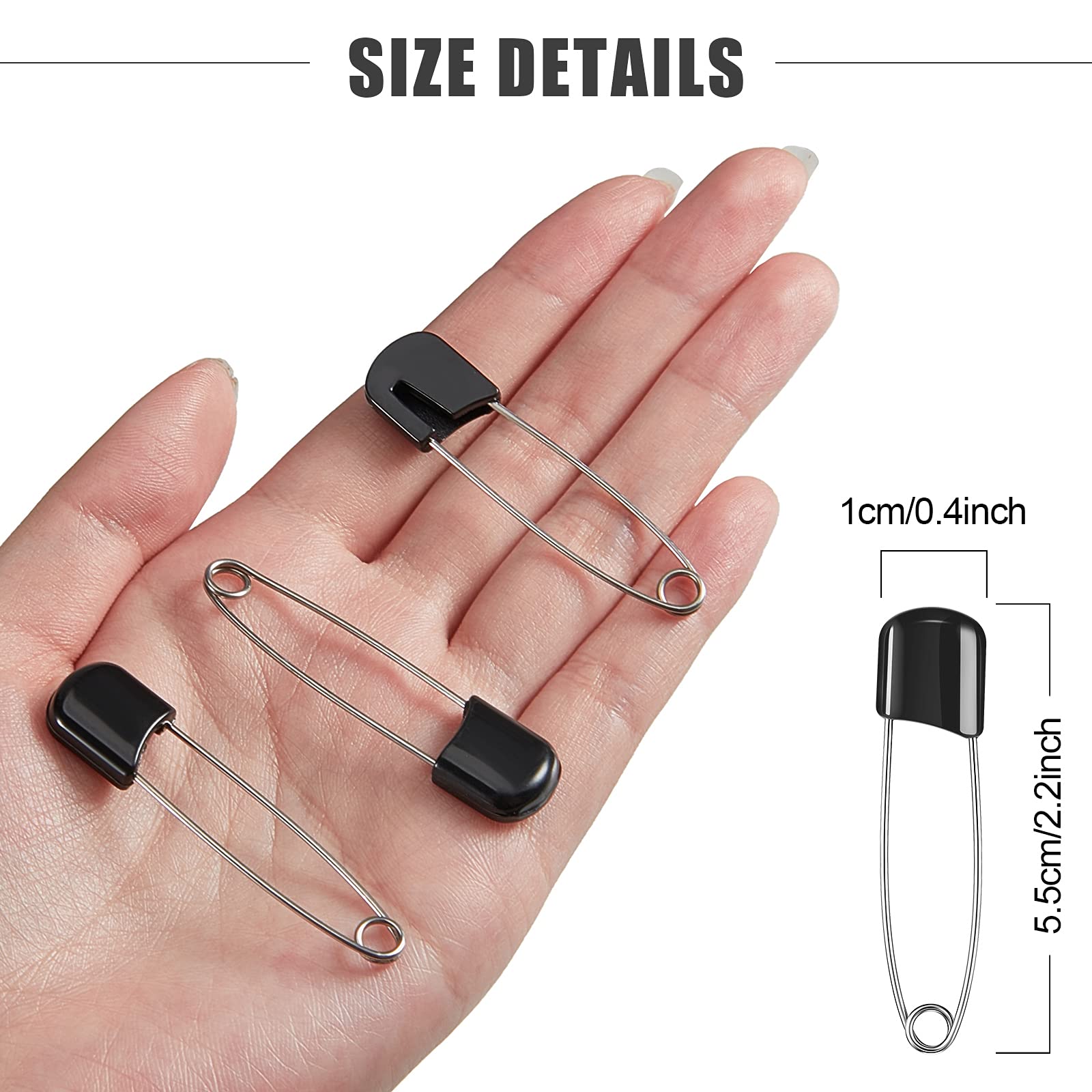 50 Pieces Diaper Pins Safety 2.2 Inch Plastic Head Cloth Diaper Nappy Pins with Locking Closures Stainless Steel with Velvet Bag(Black)