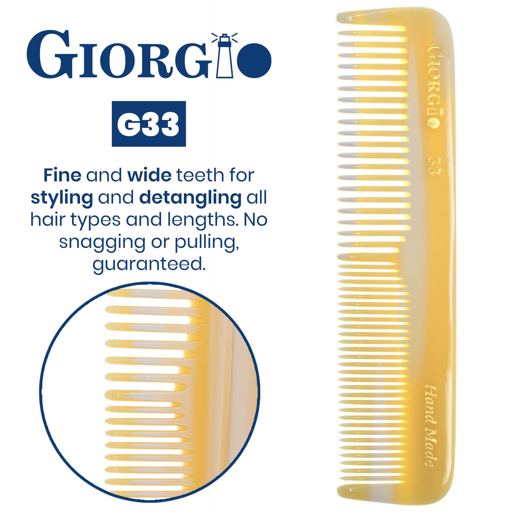 Giorgio G33 4.45 113mm Coarse/Fine Toothed, Flexible men's Hair, Beard & Mustache Pocket Comb.