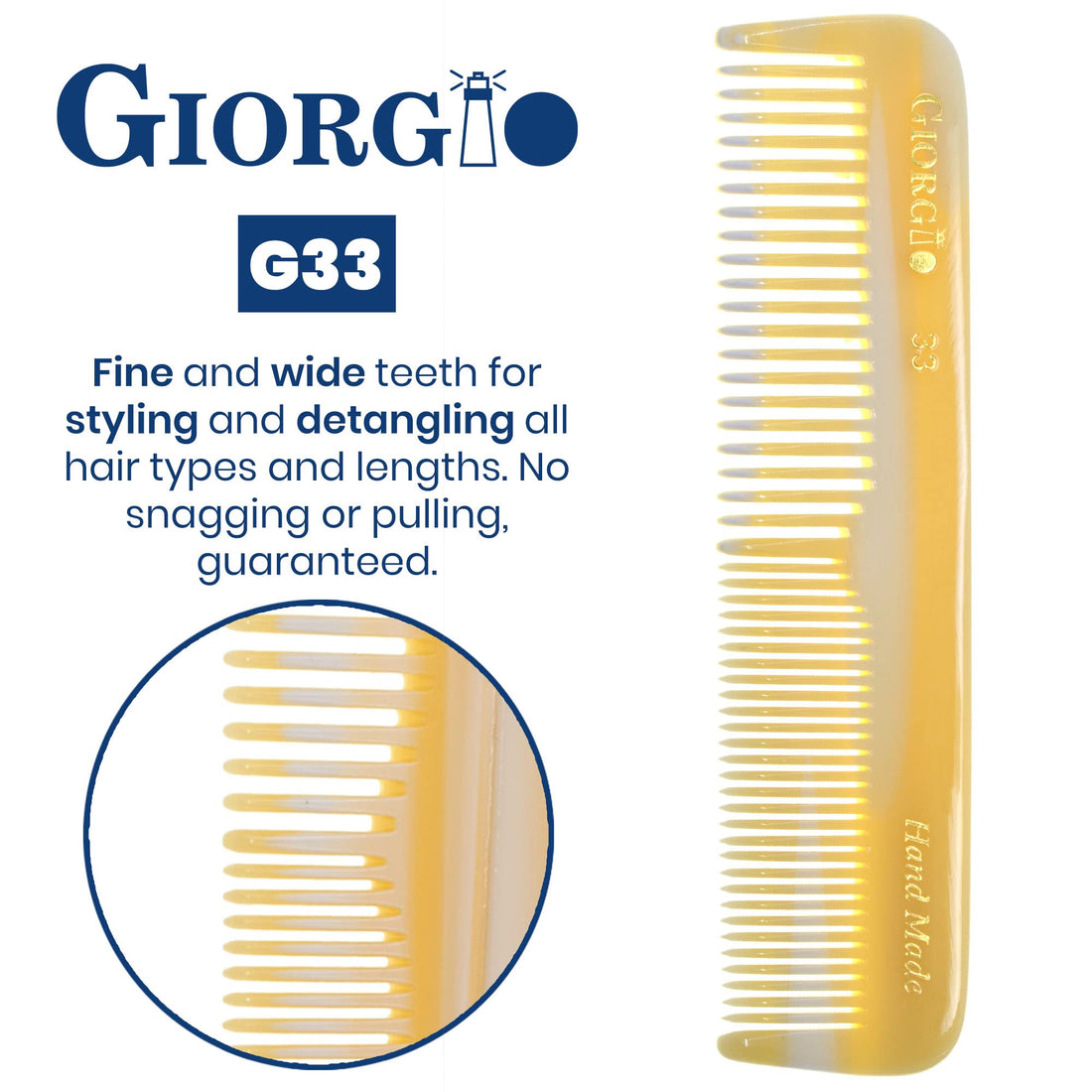 Giorgio G33 4.45 113mm Coarse/Fine Toothed, Flexible men's Hair, Beard & Mustache Pocket Comb.