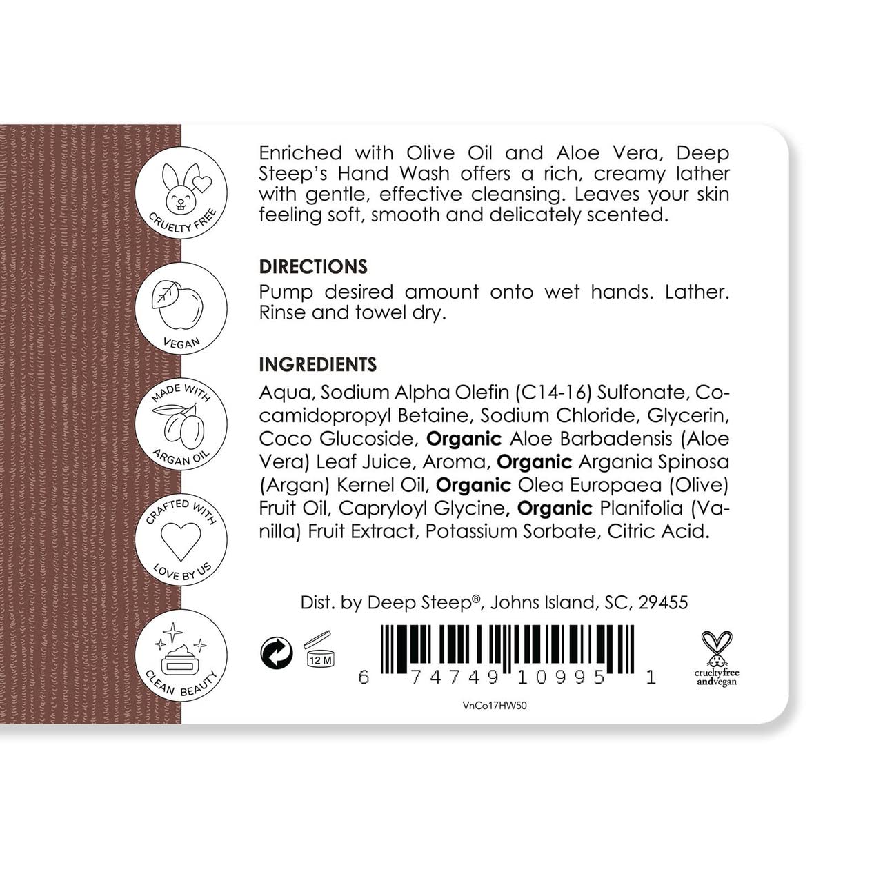 Deep Steep Coconut Oil Hand Wash, Vanilla, 17.6 Fluid Ounce