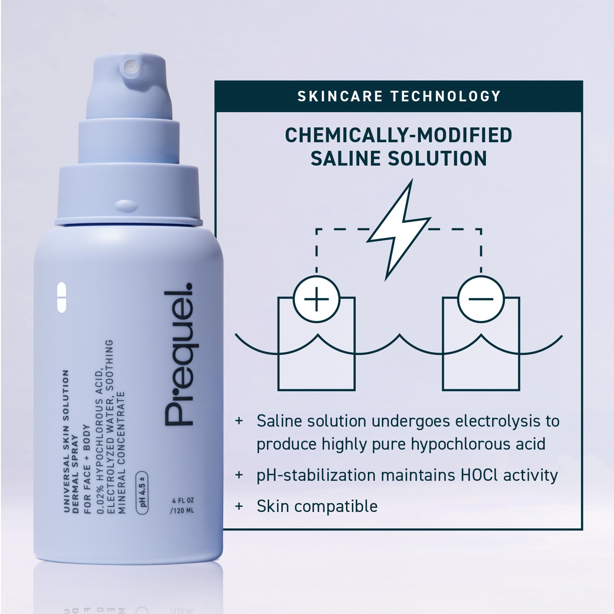 Prequel Skin Universal Skin Solution Hypochlorous Acid Spray for Face and Body. HOCL Facial Cleanser and Dermal Spray with Electrolyzed Water and Mineral Complex. pH-Stabilized Skin Care. 4oz