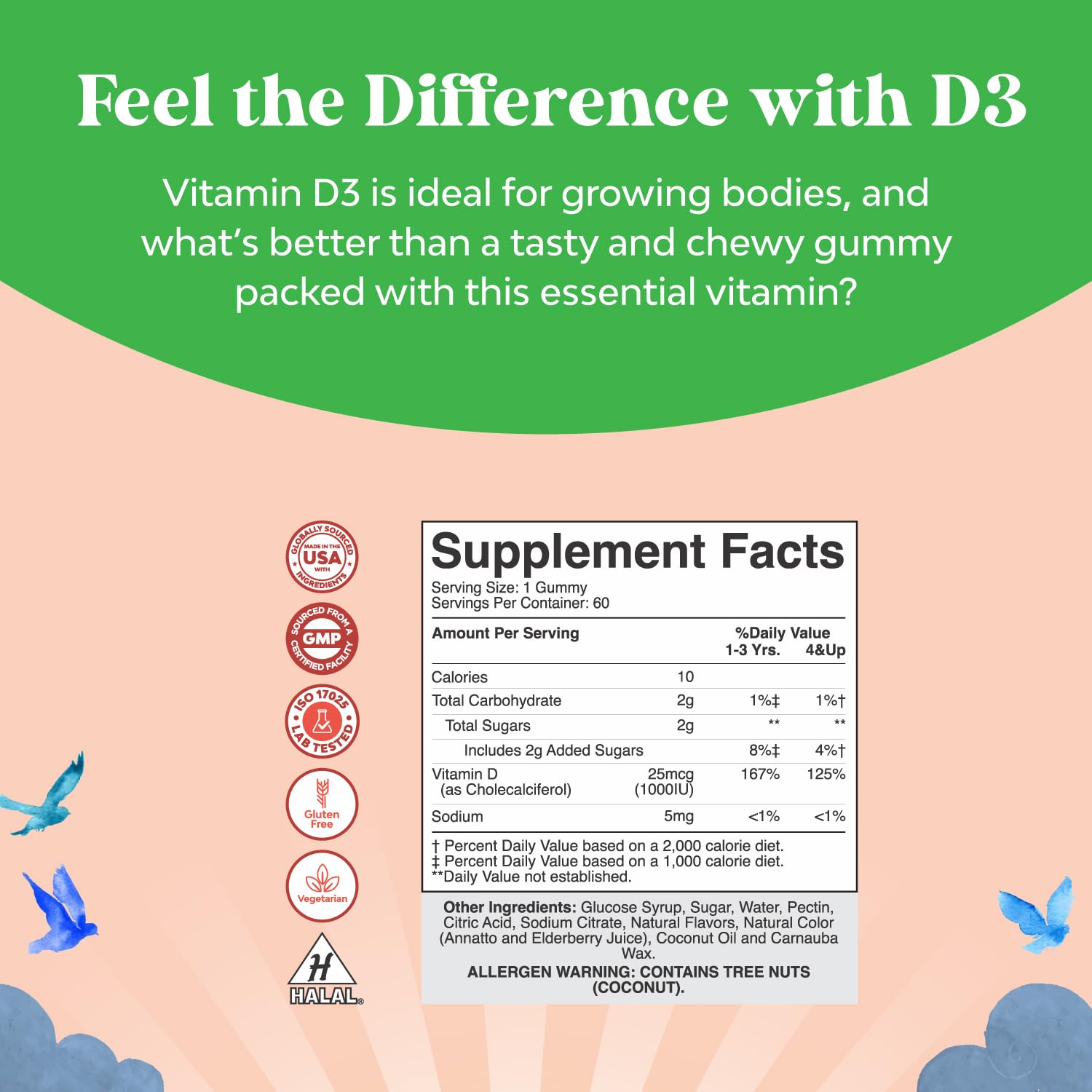 Chewable Vitamin D Gummies for Kids - Delicious Kids Vitamin D 1000 IU Per Serving Gummy Vitamins for and Toddlers Immune Support Plus Muscle Teeth and Bone Health - Gelatin Free Fruit Flavors