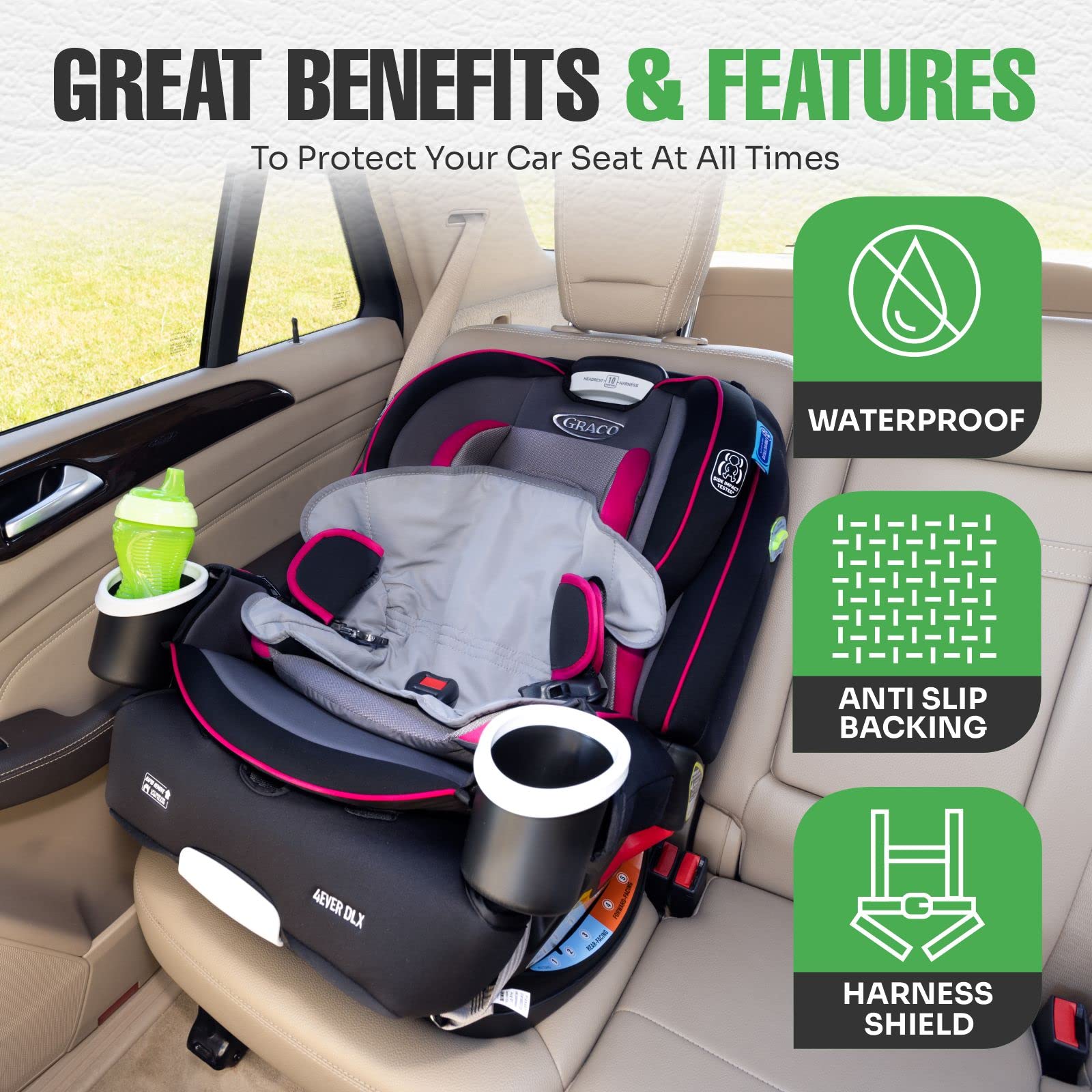 lebogner Child Car Seat Saver Waterproof Liner 100% Leak Free Pad for Baby Stroller, Piddle Pad for Potty Training Toddlers, Car Seat Liner with Anti Slip Vinyl Backing