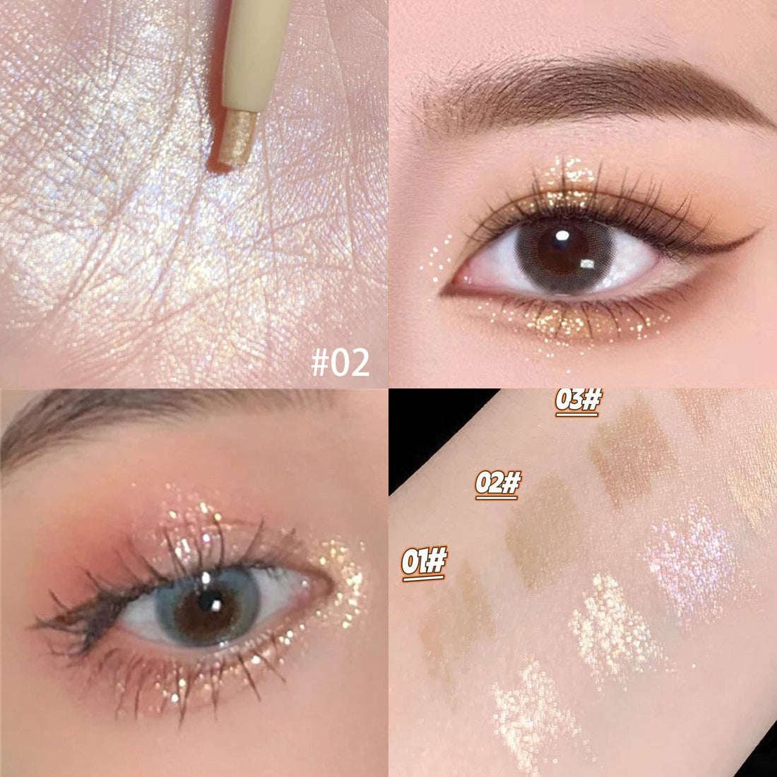 3PC Double Ended Highlighter Makeup Pen, Glitter & Matte Nude EyeLiner & Eyeshadow, Liquid Contour Liner 2 in 1 Eye Brightener Make Up Stick, Mulit-Funtional Long Lasting Lying Silkworm Pencil ( #01,