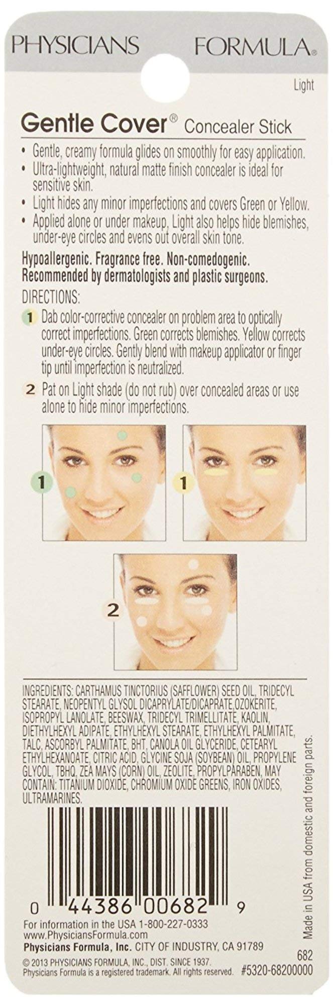 Physicians Formula Gentle Full Coverage Concealer, Light Cover Concealer Stick, Eyes, Face, Dermatologist Tested (Packaging May Vary)