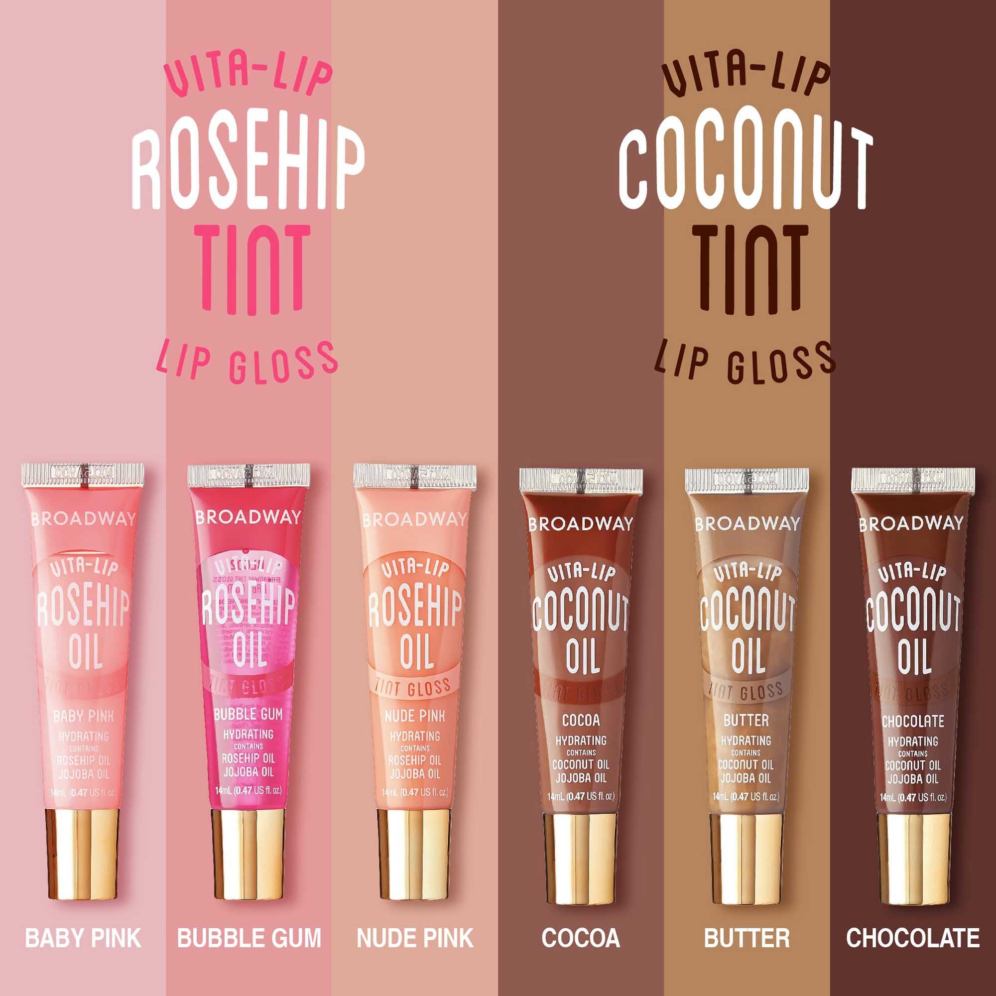 Ruby Kisses Broadway Vita-Lip Tinted & Clear Lip Gloss Set (6 Pack) Ultra-Hydrating & Soothing Formula with Vitamins, High-Shine Non-Sticky Finish Lip Balm, 3 Pcs Watermelon + 3 Pcs Grape Seed