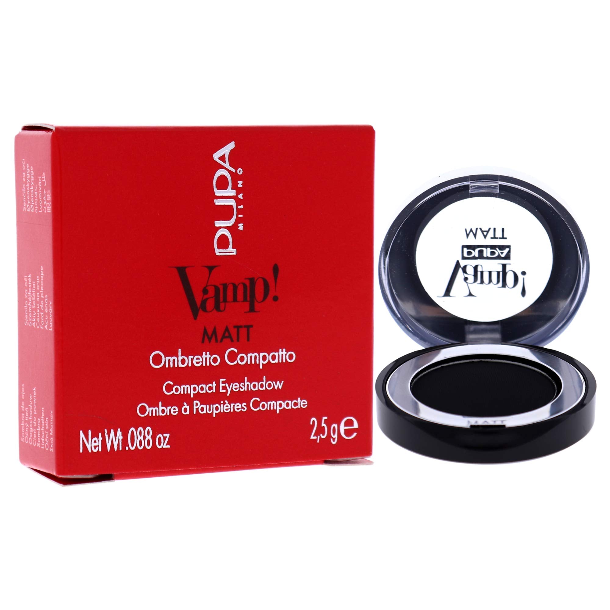 Pupa Milano Vamp! Matt Eyeshadow - Matt Effect Compact Eyeshadow - High Blendability - Intense Color - Soft Textured - Gives Eyes A Deep And Sophisticated Look - 060 Deep Black - 0.088 Oz