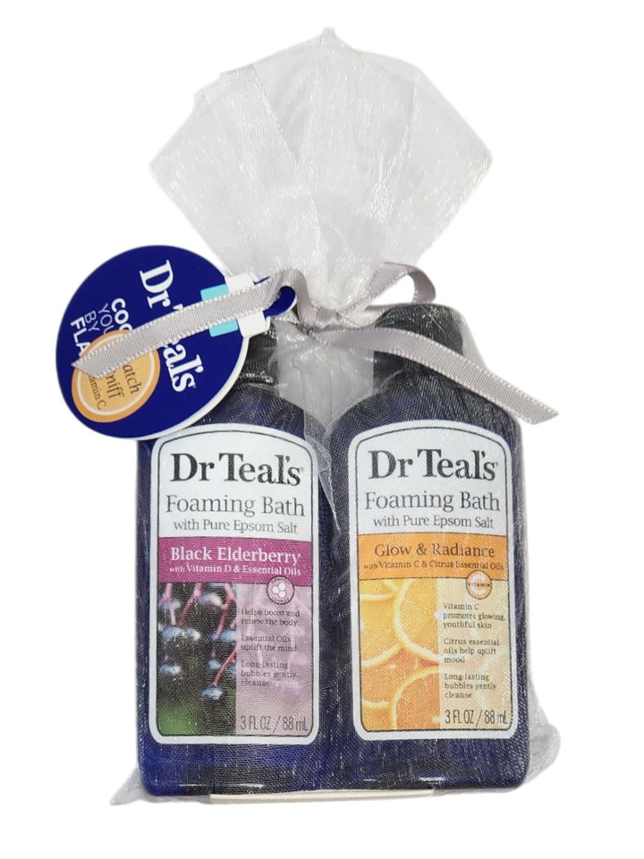 Dr Teal's Foaming Bath with Pure Epsom Salt Gift Set, Black Elderberry and Glow & Radiance, 3 Fl Oz Each