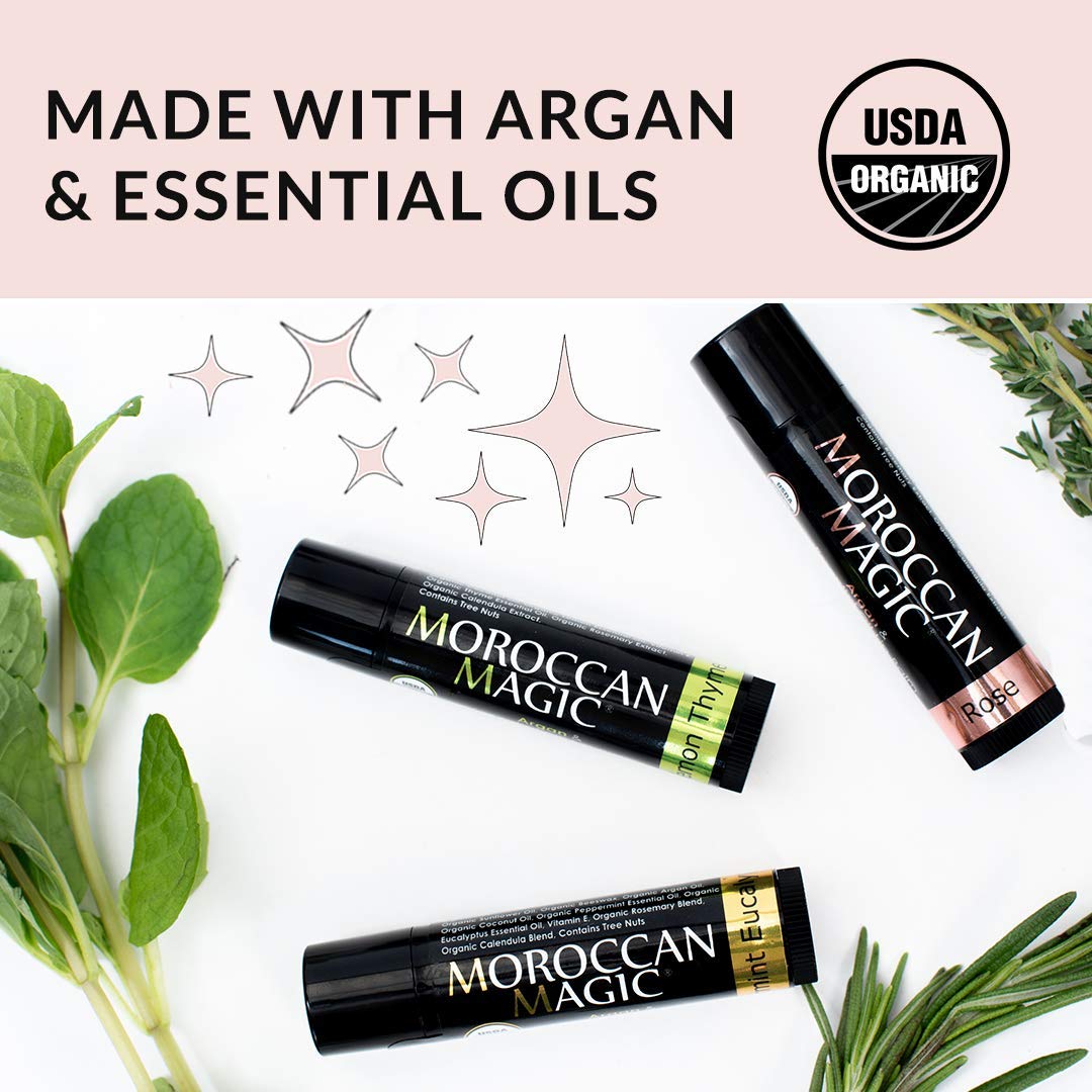 Moroccan Magic Organic Unscented Lip Balm 3 Pack | Made with Natural Cold Pressed Argan and Essential Oils Lip Balm | Smooth Application | Non-Toxic, Cruelty Free