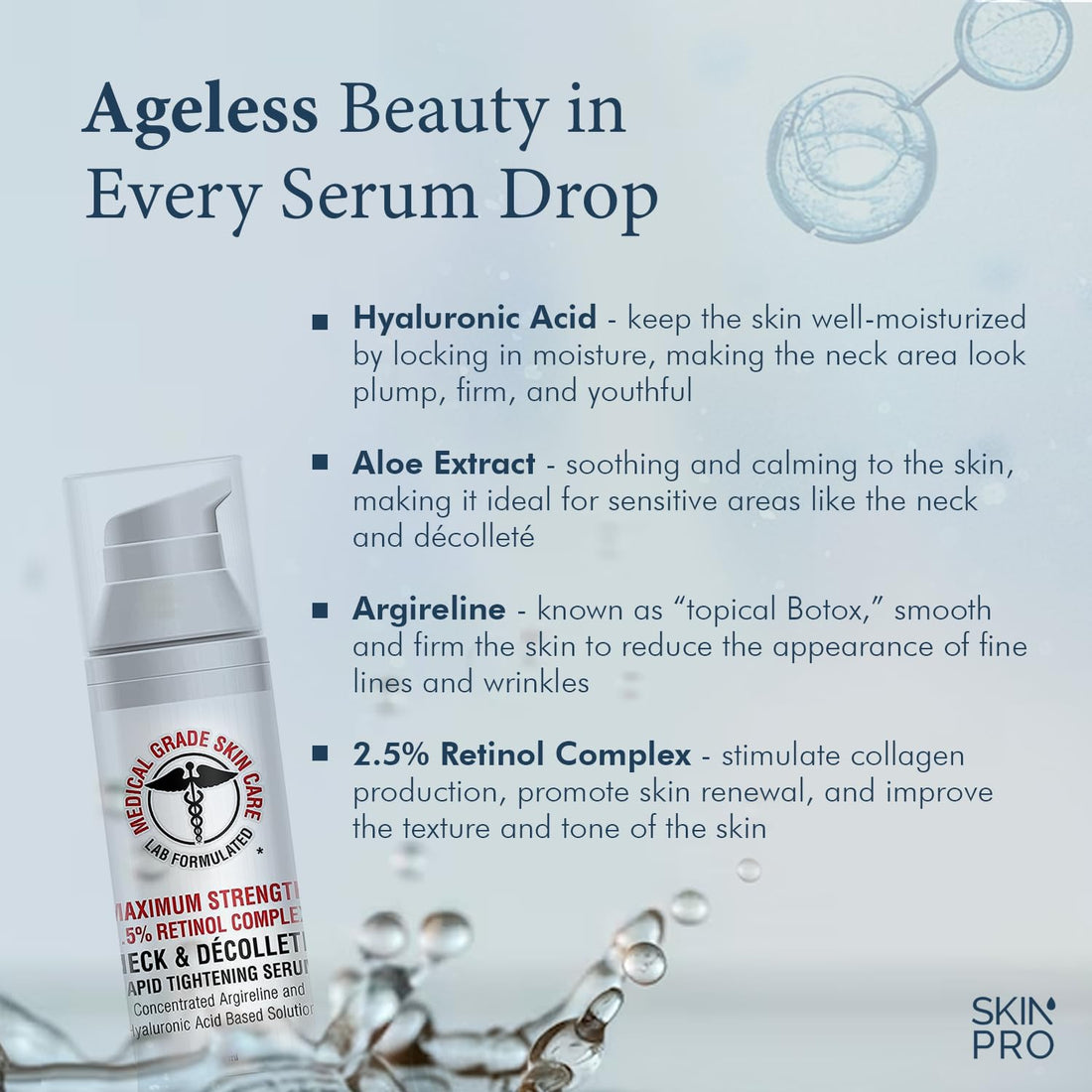 Neck & DÃƒ©colletÃƒ© Tightening Serum | Best Anti-Aging Firming Neck Cream Made With Maximum Strength 2.5% Retinol Complex | Concentrated With Argireline and Hyaluronic Acid