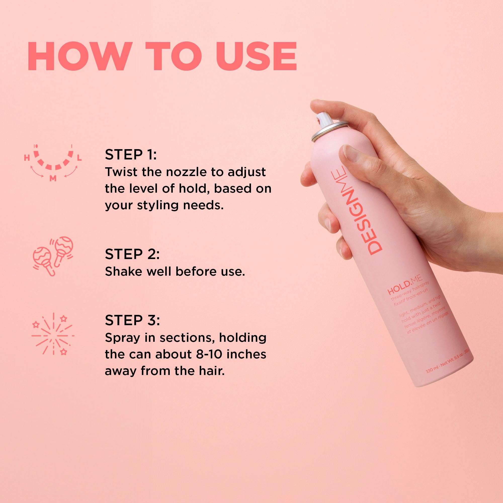 Design.ME Hold.ME Three-Way Hairspray | Flexible Hold Hairspray, 9.5 oz