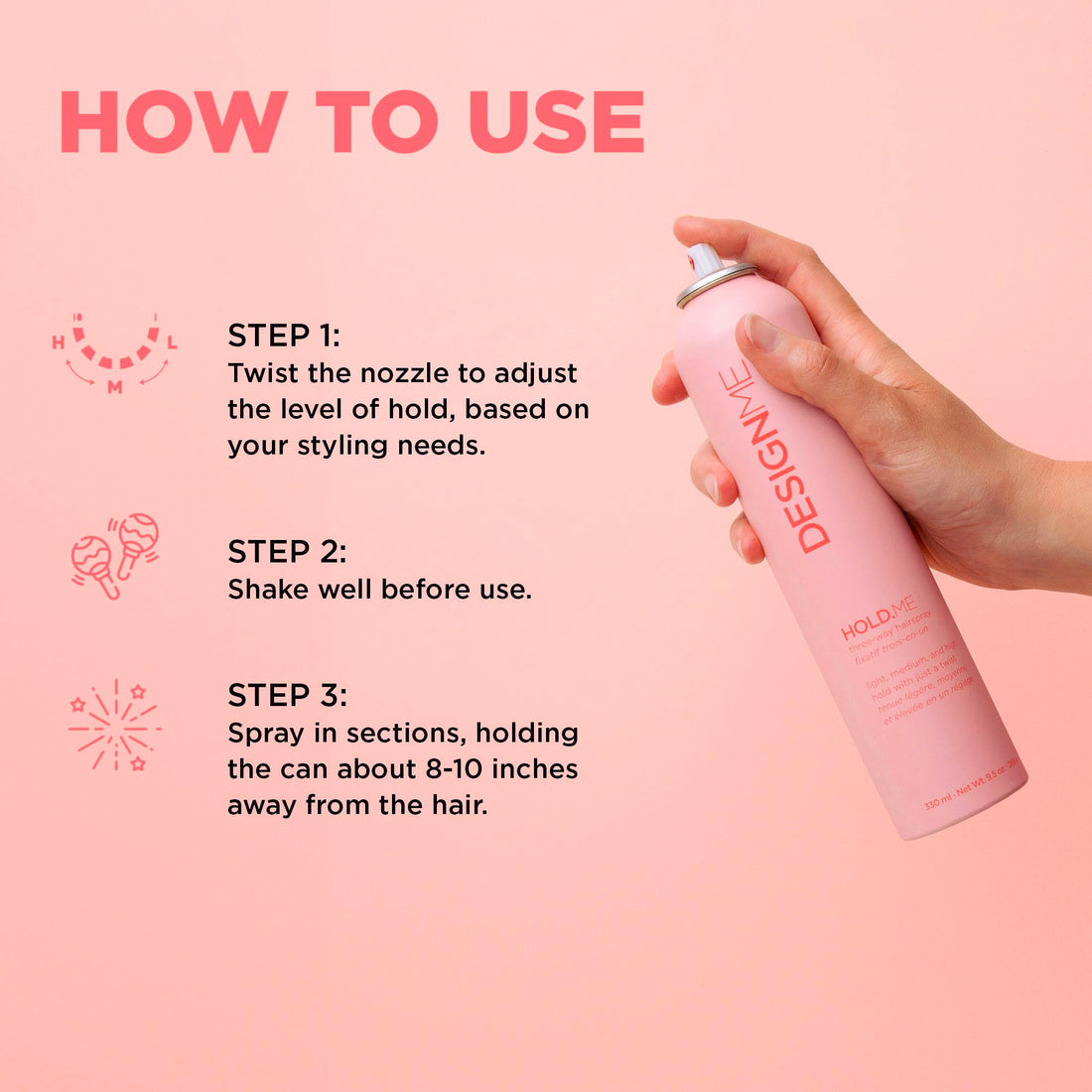 Design.ME Hold.ME Three-Way Hairspray | Flexible Hold Hairspray, 9.5 oz