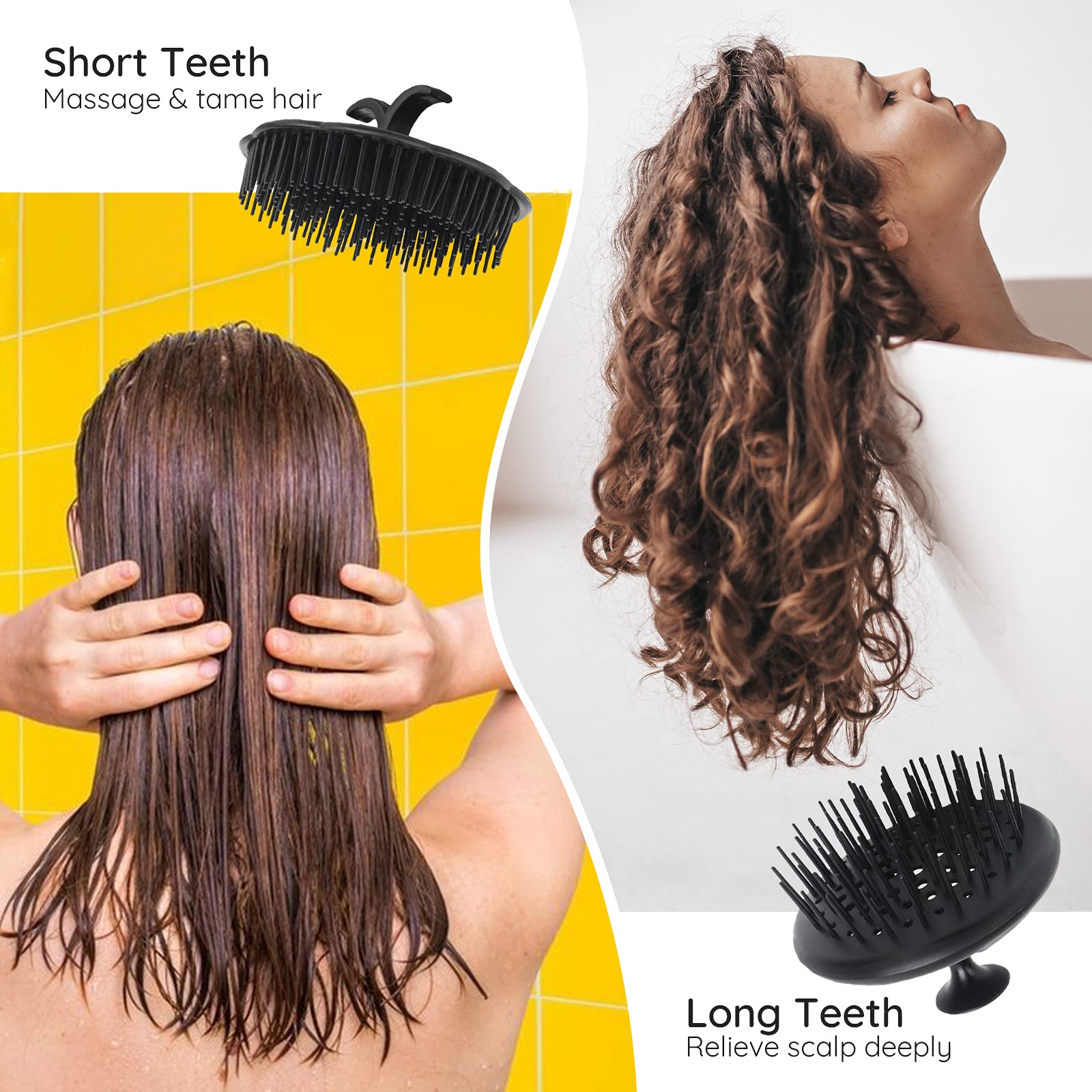 Segbeauty Shampoo Brush, 2 pcs Scalp Massager Floriated Shower Comb Long Short Teeth Set for Curly Hair, Scalp Massage Brush for Hair Growth Beard Brush Pet Grooming Wet Dry Hair Care Brushes Black