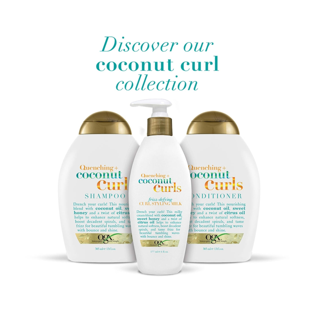 OGX Quenching + Coconut Curls Frizz-Defying Styling Milk, Nourishing Leave-In Hair Treatment with Coconut, Citrus Oil & Honey, Paraben-Free and Sulfated-Surfactants Free, 6 fl oz