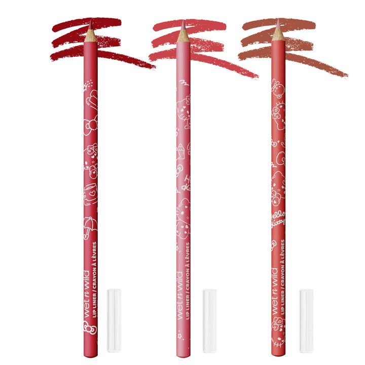 wet n wild Hello Kitty 3-Piece Lip Liner Pencil Set, Lip Defining Silky Smooth Formula, Highly Pigmented Long-Wearing Finish, Cruelty-Free & Vegan