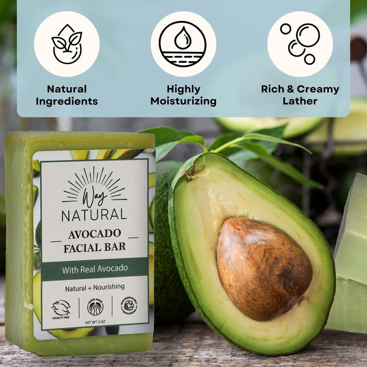 Way Natural Avocado Goat Milk Soap Bar - Unscented, Facial Natural Bar Soap for Men & Women - Handmade w/Real Milk - Face Wash/Hands/Body, Gently Exfoliating - Premium, No Dyes (3oz)