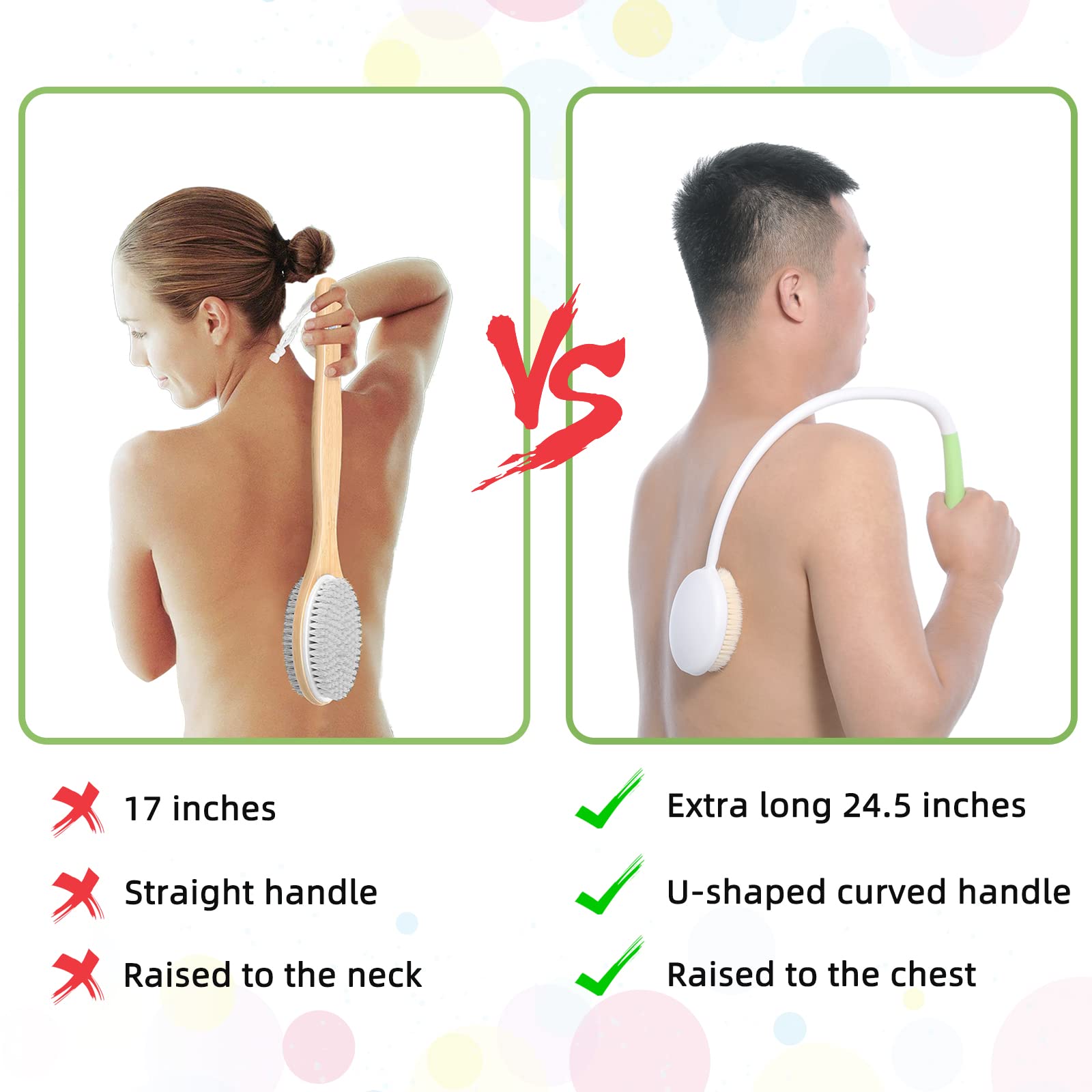 Fanwer 2 Pack Back Scrubber for Shower with Long Handle, 27.5 Long Handle Back Bath Brush for Elderly, Disabled, Limited Mobility, Post-Surgery, Frozen Shoulder,Men and Women