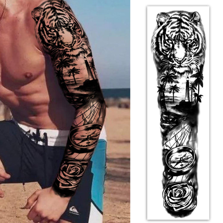 Extra Large waterproof Temporary Tattoos 8 Sheets Full Arm Fake Tattoos and 8 Sheets Half Arm Tattoo Stickers for Men and Women (22.83X7.1)