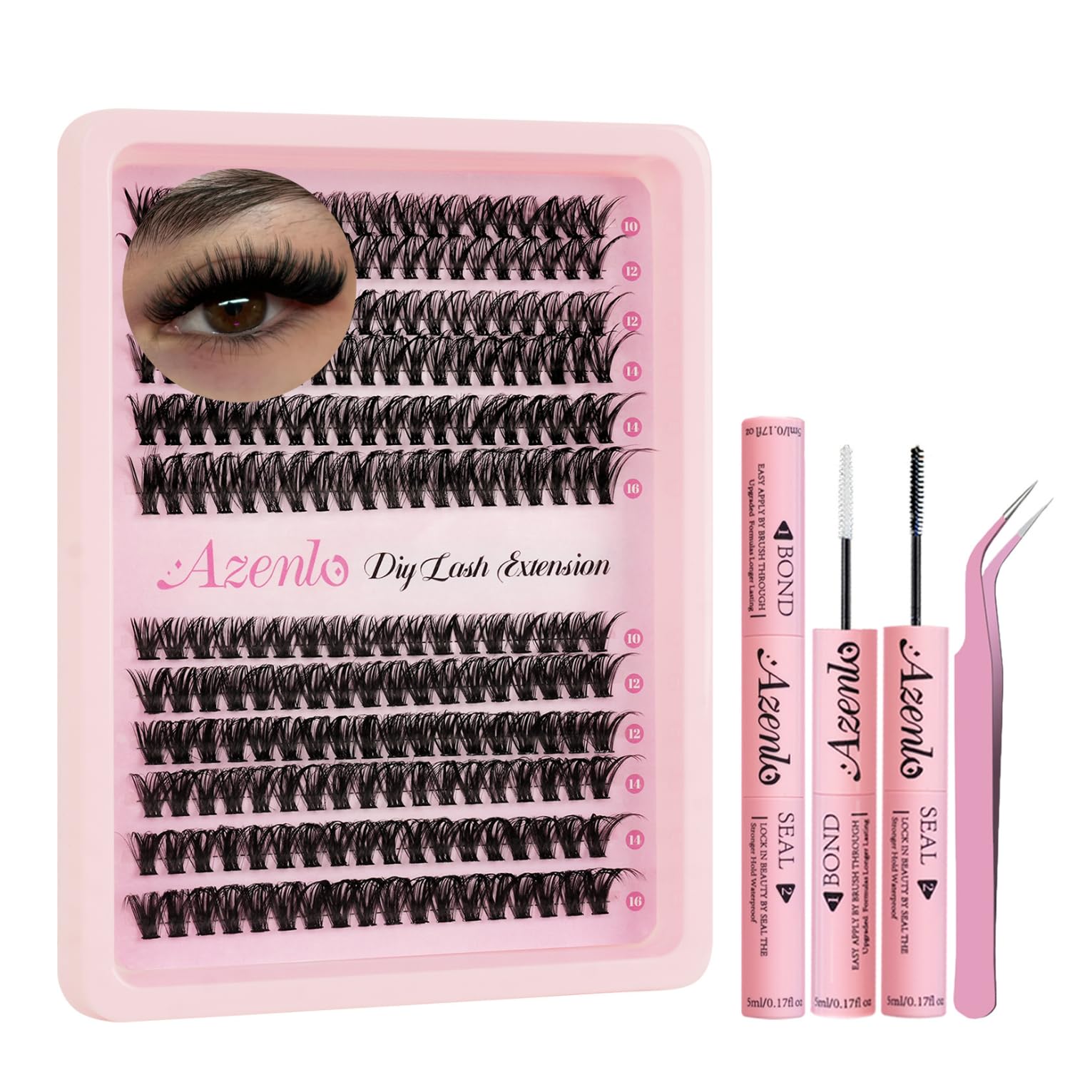 Azenlo Lash Extensions Cluster DIY Lashes 240pcs 40D 60D 10-16mm Eyelash Clusters Individual Lashes Lash Kit Think Band Lash Kit(40D+60D Kit)