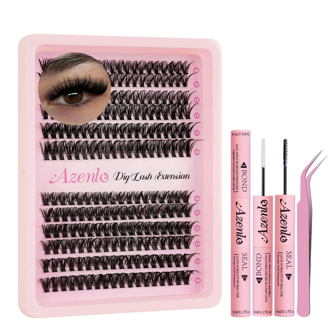 Azenlo Lash Extensions Cluster DIY Lashes 240pcs 40D 60D 10-16mm Eyelash Clusters Individual Lashes Lash Kit Think Band Lash Kit(40D+60D Kit)