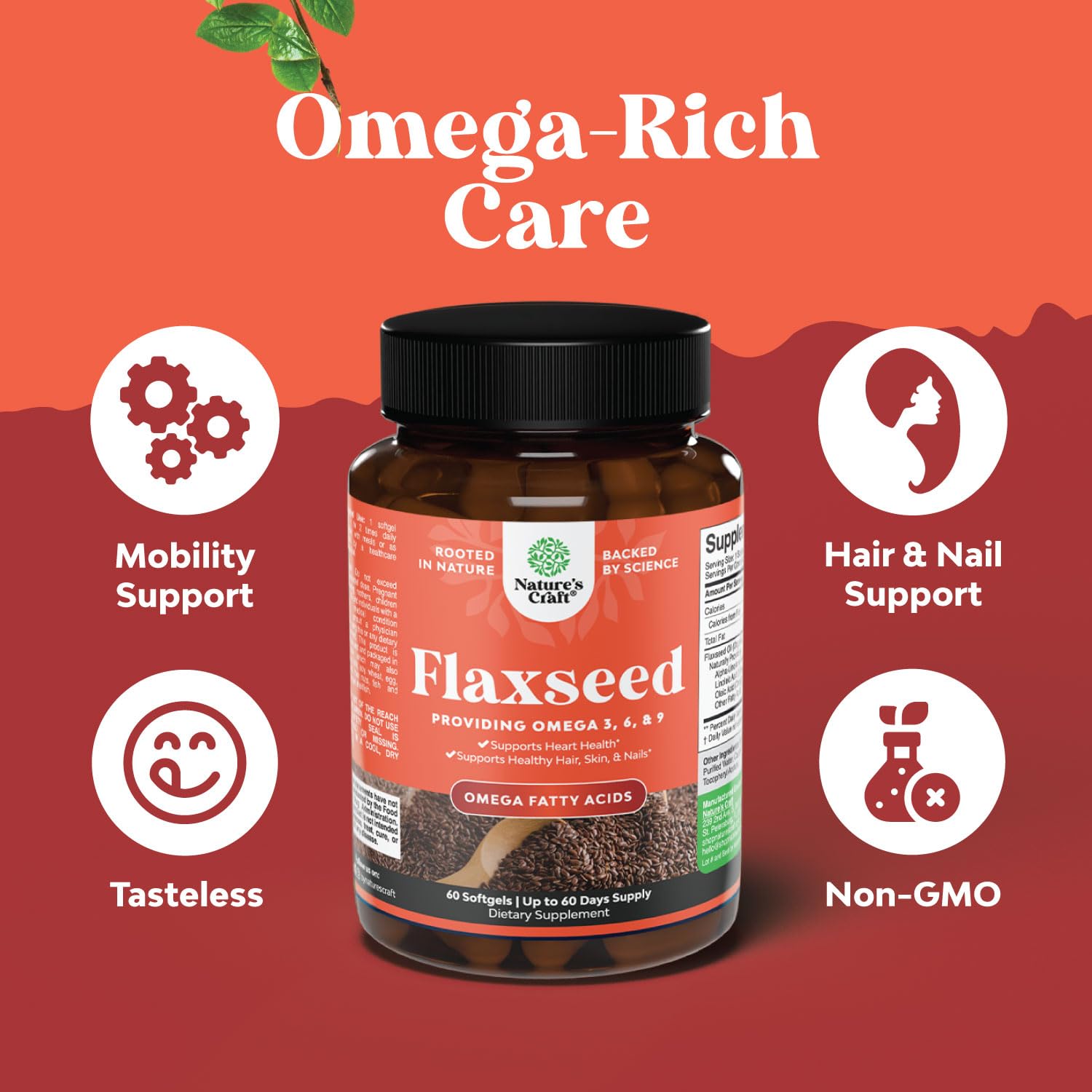 Flaxseed Oil 1000mg Softgels - High Potency Flax Seed Oil Softgels for Heart Health Digestion and Brain Support - Cold Pressed Organic Flaxseed Providing Plant Based Omega 3 6 9