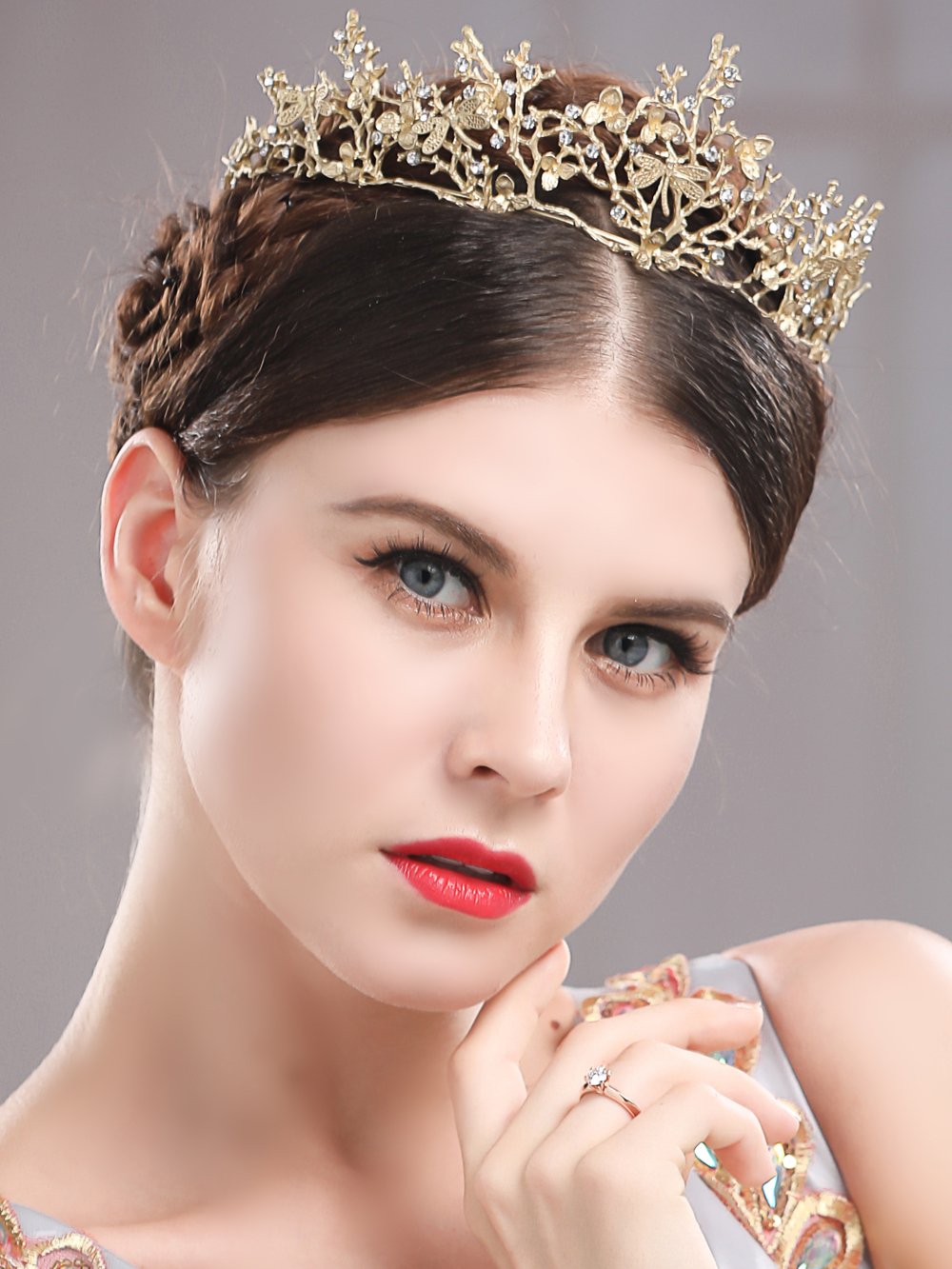 Yean Wedding Crown and Tiara Flower Bridal Princess Queen Crown Baroque Vintage Rhinestone Headband for Bride and Bridesmaid Gold