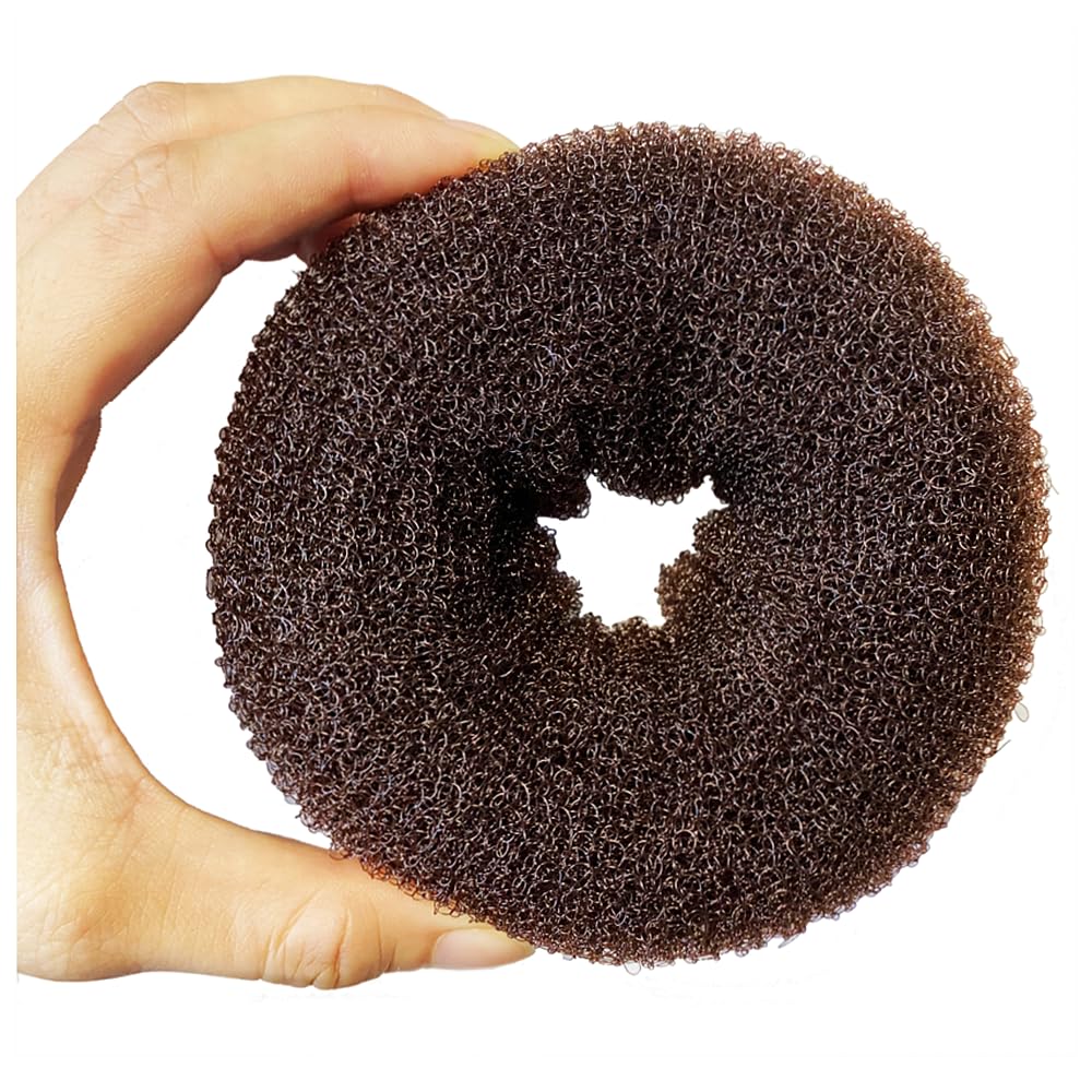 CLOTHOBEAUTY 2 pieces Extra Large Size Hair Bun Donut Maker, Ring Style Bun, Women Chignon Hair Donut Buns Maker, Hair Doughnut Shaper Hair Bun maker (4.3 in. For Thick and Long Hair) (Brown)