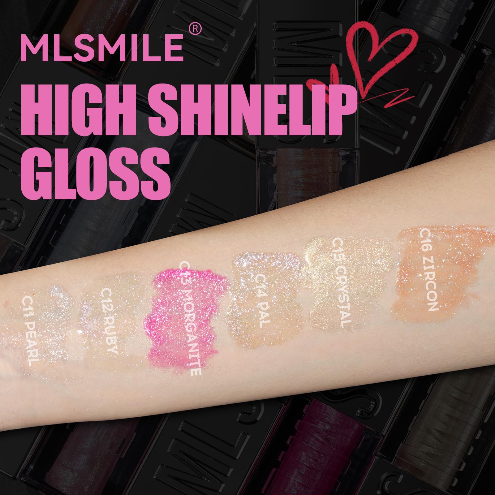 MLSMILE 3 PCS High Shine Glitter Lipglossey,Diamond Glitter Lip Gloss Long Lasting Moisturizing Lip Gloss Non-sticky Glossy Glitter Liquid Lipstick for Women,girls 0.33fl oz