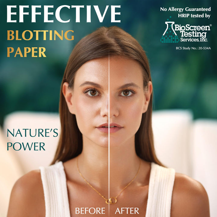 Natural Green Tea Oil Blotting Sheets for Face - 25% Larger - 100 Makeup Friendly Blotting Papers for Face - Easy Dispensing Oil Absorbing Sheets